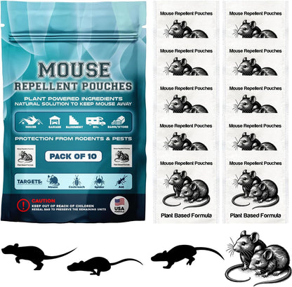 Extra Strong 10Pack Natural Mouse Repellent Pouches Botanical Mice Repellent Pouches Rodent-Repelling Pouches for Indoor and Outdoor Pest Control Pouches for Home Attic Office Shed Barn Storage/RV