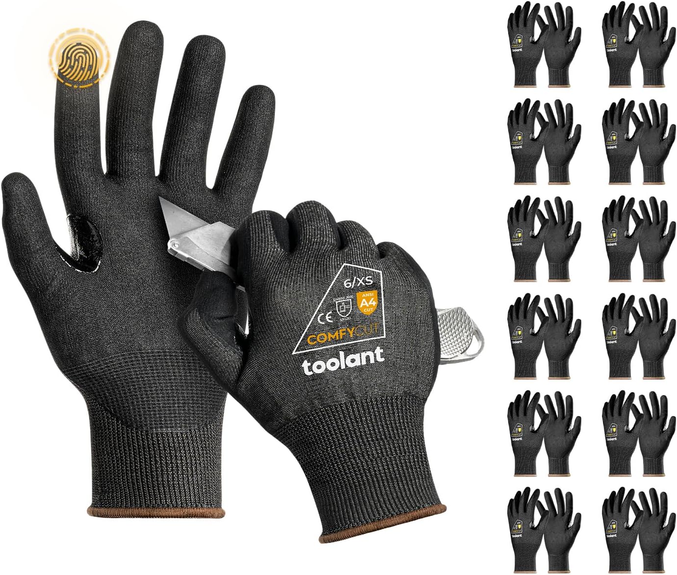 toolant ANSI A4 Cut Resistant Work Gloves without Steel and Fiberglass, Ultra Light & Thin, for Fishing, WoodCarving