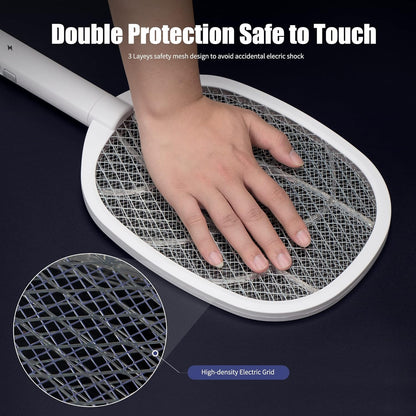 Lulu Home 2-in-1 Electric Bug Zapper Racket, 3000V High Voltage LED Lighted Handheld Mosquito Swatter with 3 Layer Safety Mesh, USB Charging Portable Fly Killer Racquet for Indoor Outdoor Use