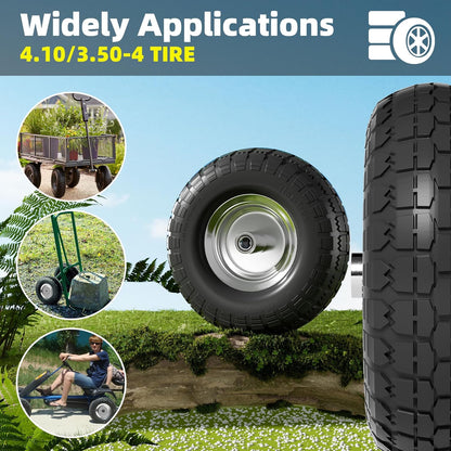 【UPGRADED】4.10/3.50-4 Tire and Wheel Flat Free, 10 Inch Solid Rubber Tire with 5/8”Axle Bore Hole and Double Sealed Bearings, for Dolly Wheels/Hand Truck Wheels/Dump Cart，4 Pack