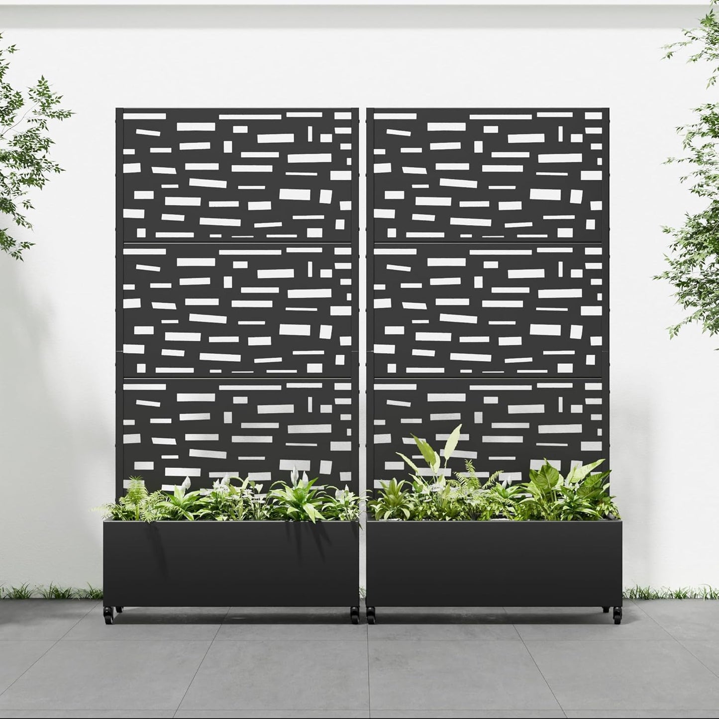 Casaphoria 72"x35" Metal Raised Garden Bed with Trellis(2 Pack), Outdoor Planter Box with Wheels & Drainage Holes for Climbing Plants, Flowers, Elevated Garden Kit with Privacy Screen, Black-Gerald