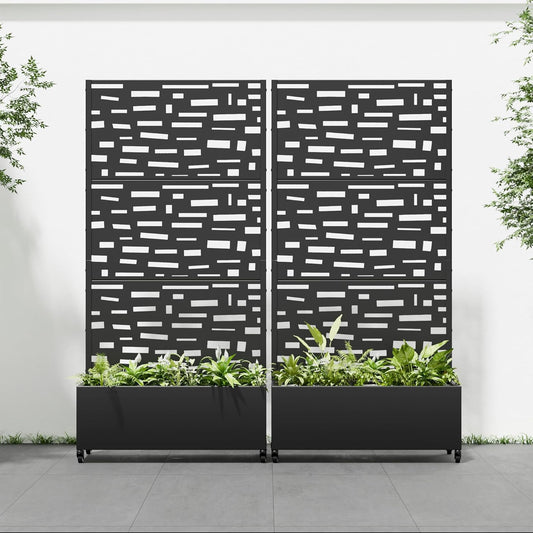 Casaphoria 72"x35" Metal Raised Garden Bed with Trellis(2 Pack), Outdoor Planter Box with Wheels & Drainage Holes for Climbing Plants, Flowers, Elevated Garden Kit with Privacy Screen, Black-Gerald