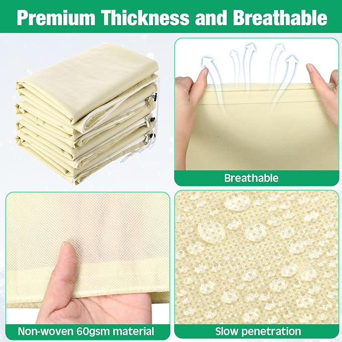4 Pcs Plant Covers Freeze Protection 35.4" x 59" Winter Frost Blankets for Outdoor Plants with Zipper Drawstring Frost Cloth Freeze Covers Warm Shrub Jacket for Fruit Tree Potted(Beige)