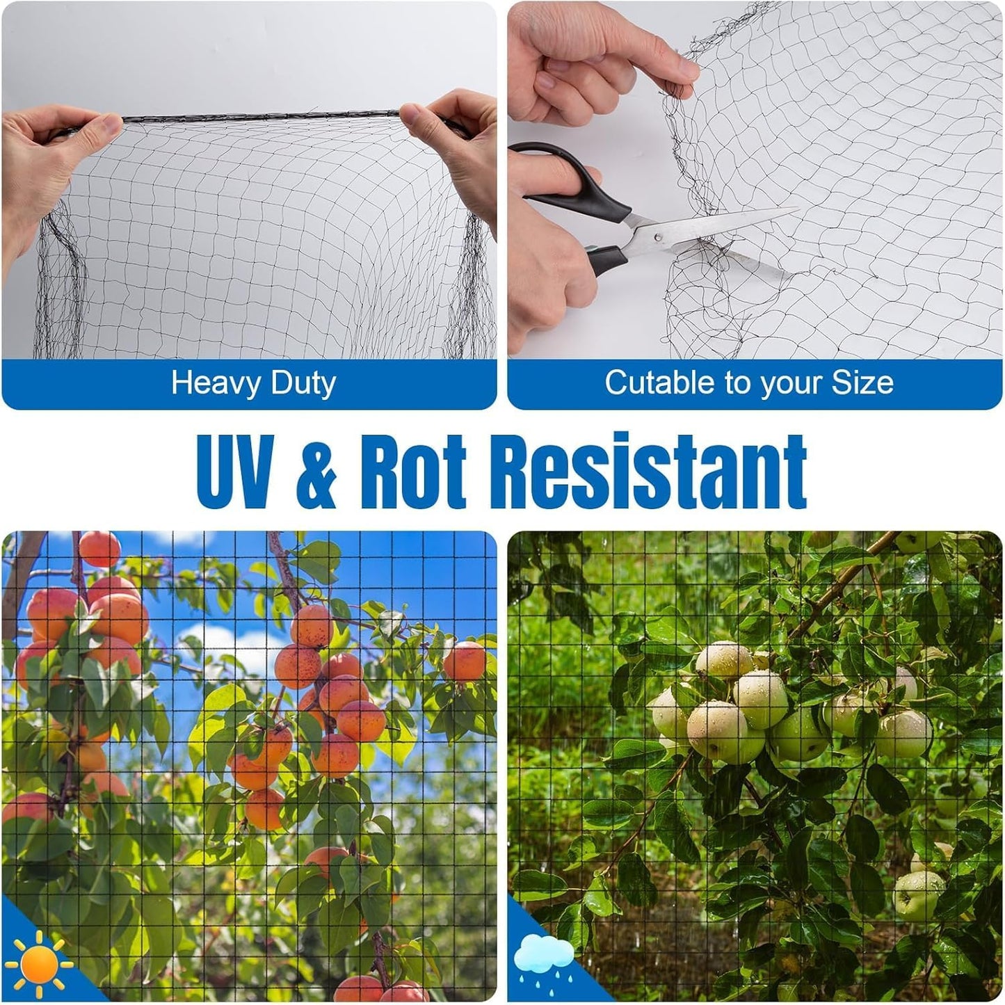 Bird Netting for Garden - 25'x50' Poultry Netting with 3/4" Square Mesh Net for Chicken Coop Protection, Heavy Duty Nylon for Bushes Fruit Tree Against Aviary, Deer, Squirrel