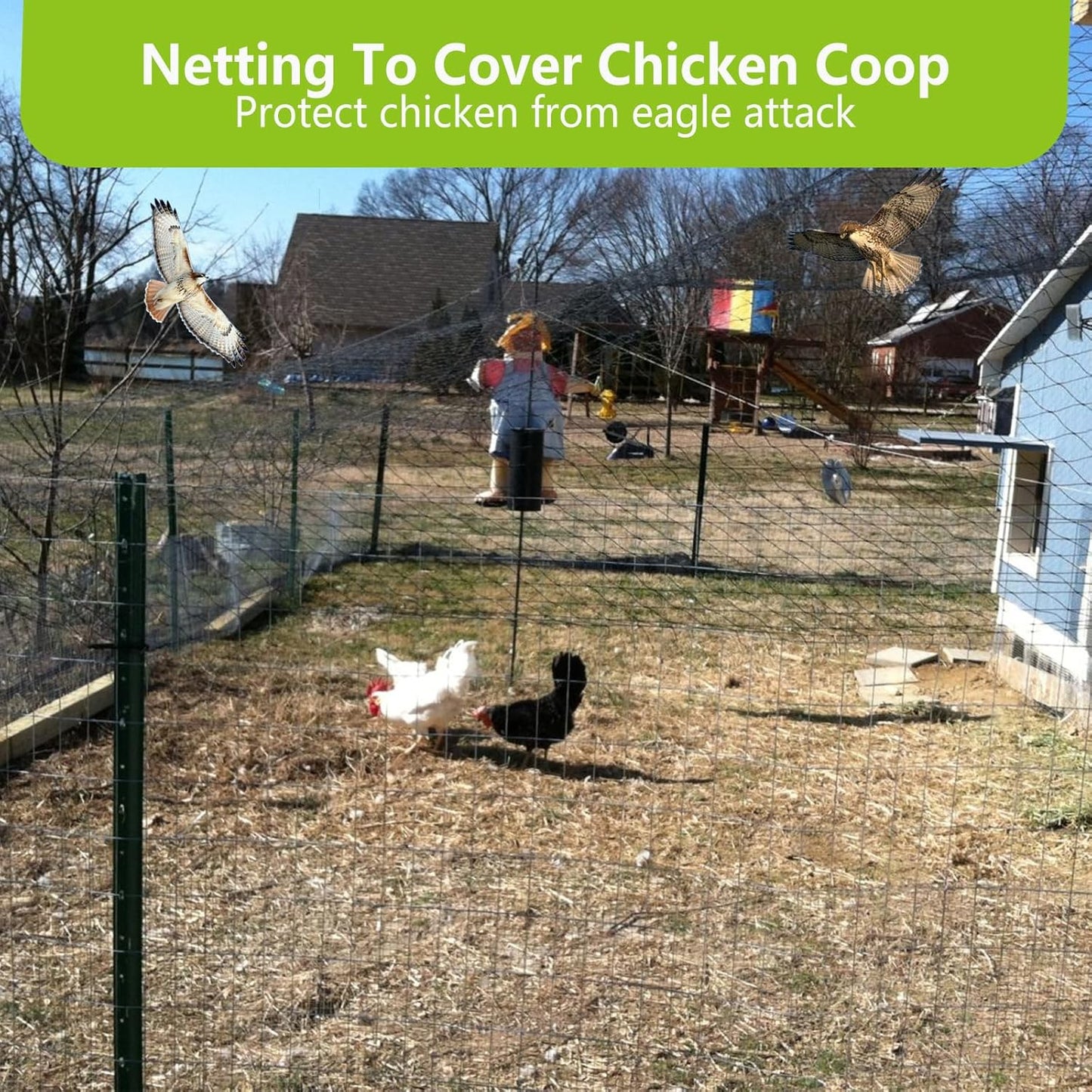 POYEE 25x50ft Bird Netting for Chicken Coop, 1 inch Mesh, Heavy Duty, Hawk Proof, Garden Protection, Fruit Tree Netting Against Squirrels Deer
