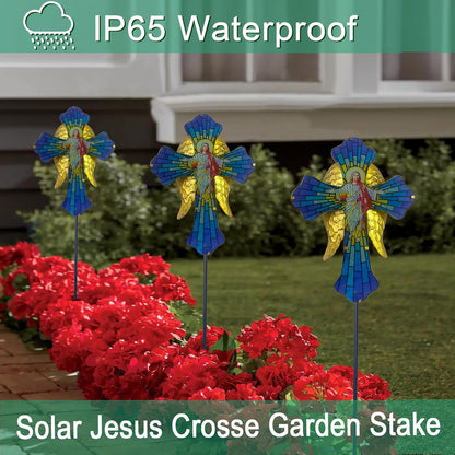 WAIU Solar Cross Garden Light,Grave Decorations,Golden Angel Wings,for Remembrance Gifts,Christmas Yard Decor Outdoor