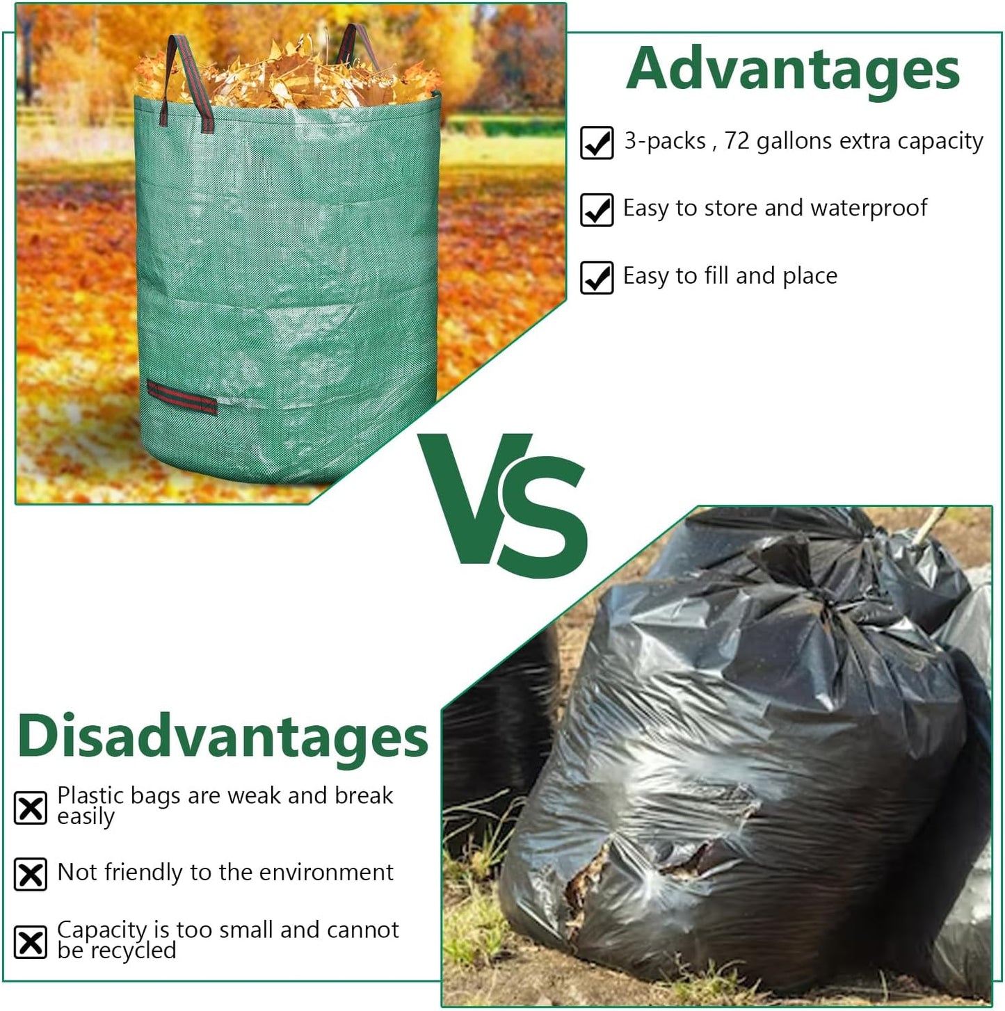 3 Pack 72 Gallon Reusable Yard Waste Bags Heavy Duty Lawn and Leaf Bags Yard Waste Container Garden Grass Bags