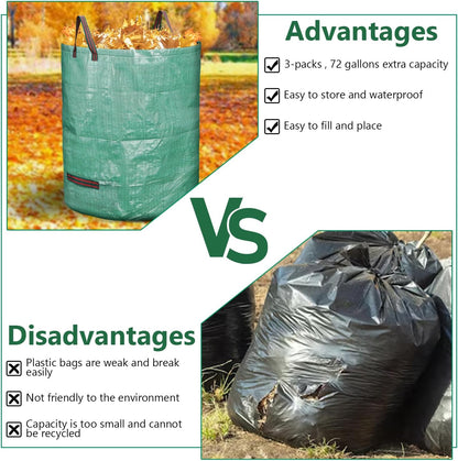 3 Pack 72 Gallon Reusable Yard Waste Bags Heavy Duty Lawn and Leaf Bags Yard Waste Container Garden Grass Bags