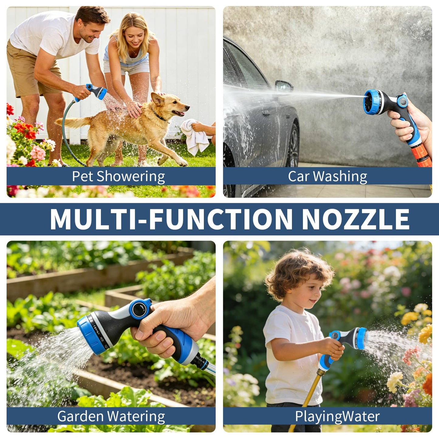 Garden Hose Nozzle with Adjustable 10 Spray Patterns, Thumb Control Ergonomic Hose Sprayer Nozzle