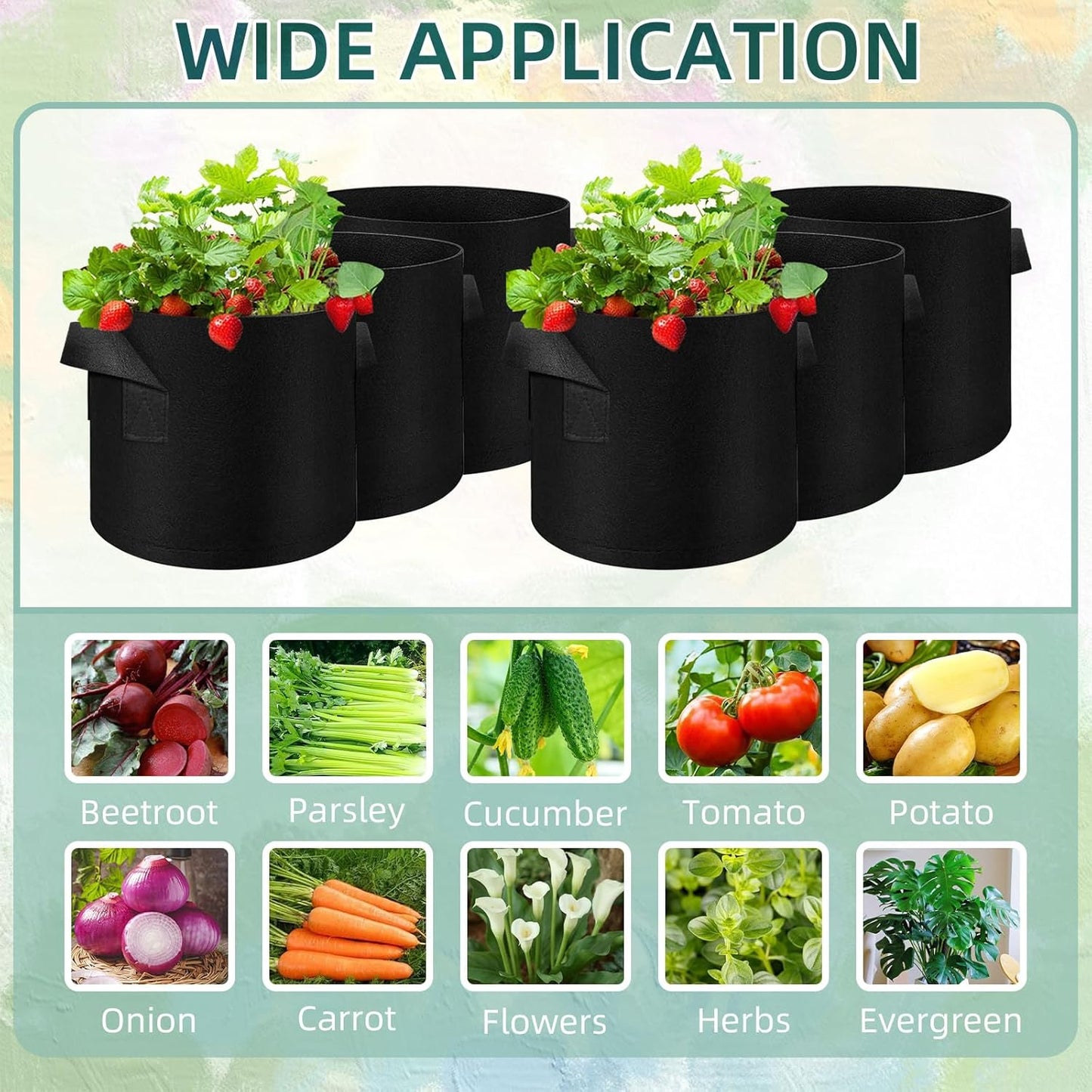 200 Pack 7 Gallons Grow Bags, Non-Woven Fabric Pots Plant Bags, Plant Grow Bags with Handles, Garden Plant Bags for Potatoes, Carrots, Tomatoes and Other Vegetable,Fruits