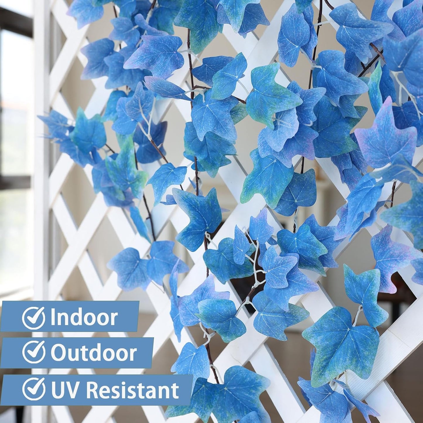 mizii 5 Packs 360" Artificial Vines Blue Ivy Garland Realistic Fake Vine Silk Leaves Faux Hanging Plants Greenery Decoration for Outdoors Wedding Party Indoor Mantle Bedroom Home Decor (Blue Ivy)