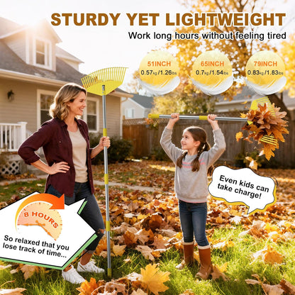 Garden Rake for Leaves - Extra Wide 18" Leaf Rake,Lightweight Long Handle for Women Seniors Kids Effortless Clean-Up,23 Non-Clog Flexible Tines for Lawn-Friendly,80” Adjustable Plastic Rakes for Yard