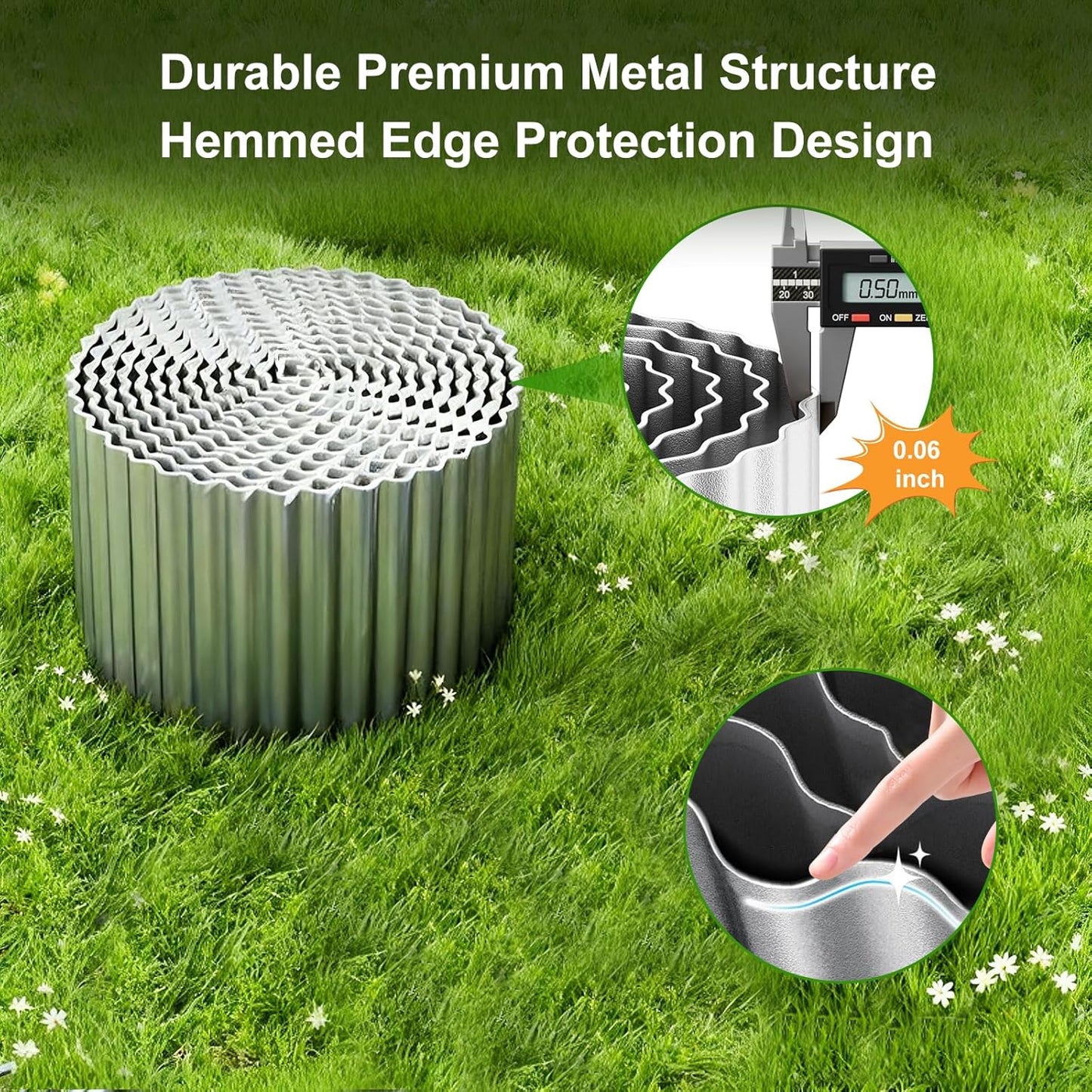 Corrugated Metal Garden Edging 6" x 50Ft, Sturdy Lawn Edging Border, Landscape Edging Border for Lawn, Flower Bed, Garden and Yard (Silver, 6 * 50Ft)