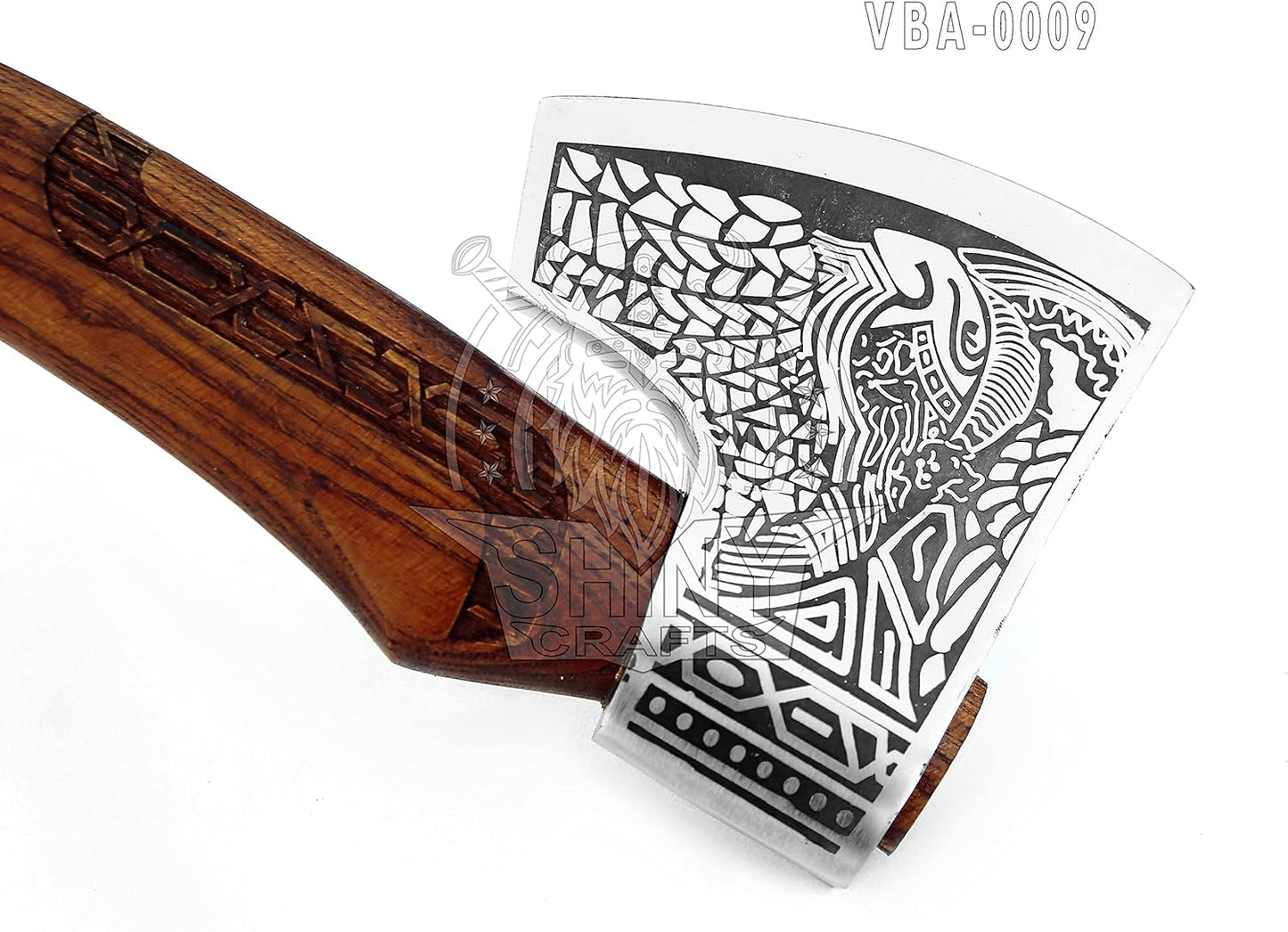 SHINY CRAFTS® Handcrafted Viking Axe – Nordic Engraved Blade with Wooden Handle Unique Gift for Men, Collectors, and Fantasy Enthusiasts (VBA-09)