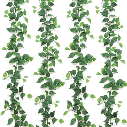 Dremisland 4 Strands Artificial Scindaps Vines Garland 6.7ft Fake Vines Ivy Garland Silk Green Leaves Faux Hanging Plants Greenery Decoration for Bedroom Wall Patio Party Wedding Decor(Ivy, 4PCS)