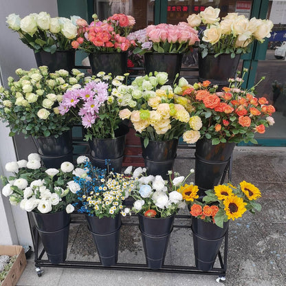Flower Display Stand, Mobile Plant Cart shelve with Wheels, with Plastic Buckets, Easy to Install, Stepped Plant Stand, Suitable for Indoor and Outdoor Balcony Courtyard Garden Art Exhibitions ( Color