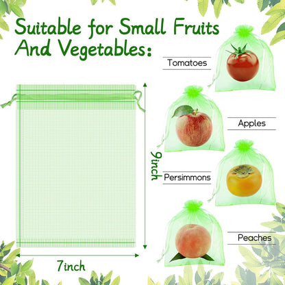 60 Pcs Fruit Protection Bags 7''x9'' Fruit Net Bags with Drawstring Bag for Fruit, Vegetable Net Cover Mesh Bag for Protecting Fruits(Fruit Green,7 x 9 Inch)