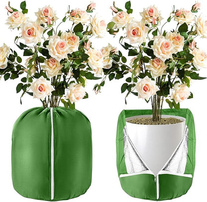 2 Pcs Plant Pot Covers for Winter Potted Plant Freeze Protection Cover Frost Jacket with Zipper Drawstring to Keep Outdoor Plants Flowers Shrubs Trees Warm (17.7" D x 19.7" H - Green)