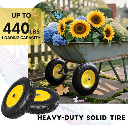 4.80/4.00-8 Solid Wheelbarrow Tire and Wheel 16" Flat-Free Tire with 3" Centered Hub 5/8" & 3/4" Bearings Fits Garden Cart, Hand Truck, Wagon,Trolleys and Trailers