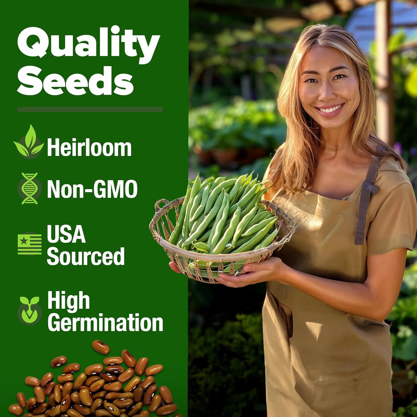 HOME GROWN Contender Bush Seeds - 56 𝗡𝗢𝗡-𝗚𝗠𝗢 𝗨𝗦𝗔-𝗦𝗢𝗨𝗥𝗖𝗘𝗗, Heirloom Green Beans for Planting - Emergency Food Supply (Phaseolus vulgaris)