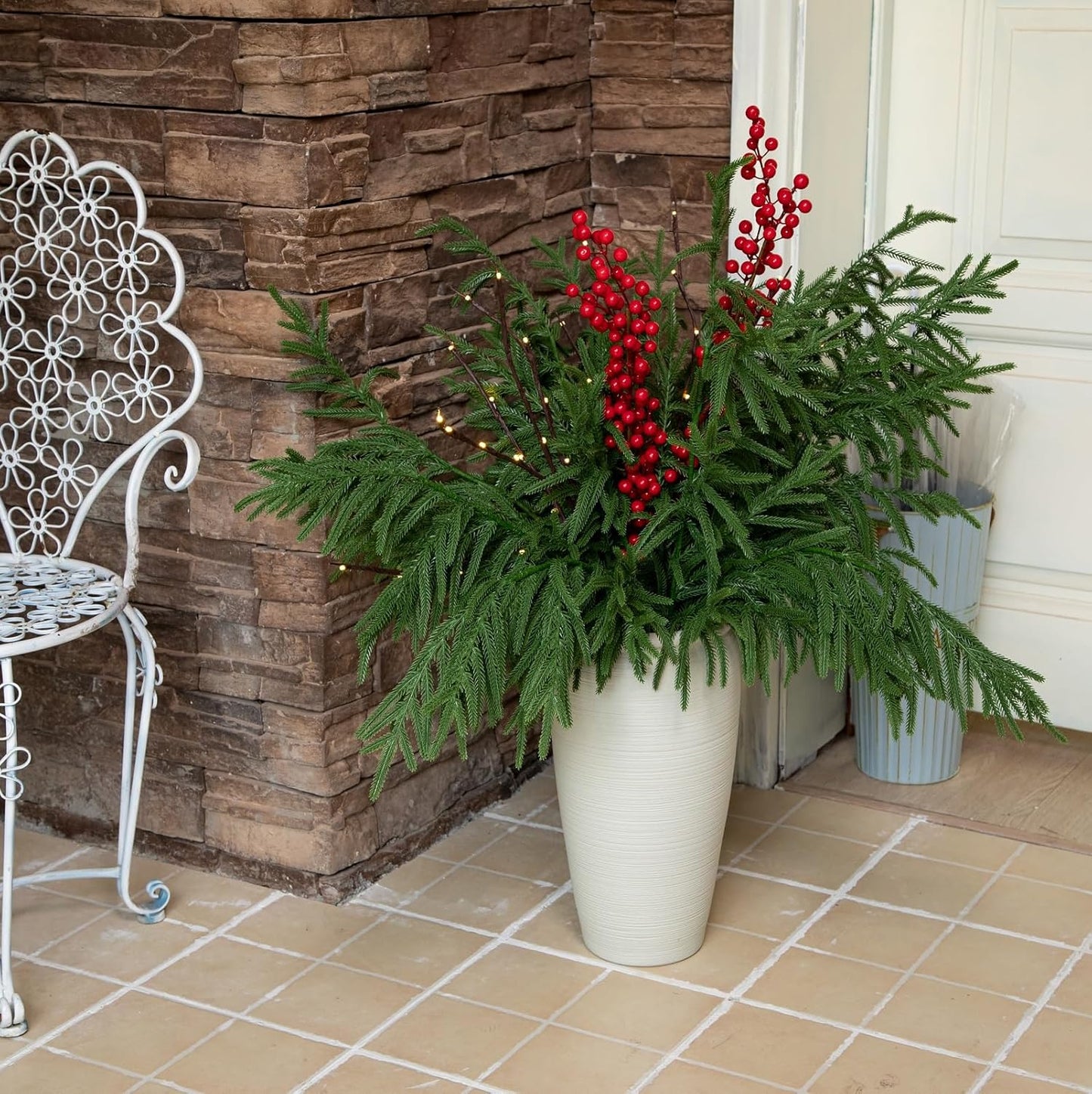 10 Pcs 36 Inch Artificial Norfolk Pine Stems Faux Christmas Greenery Evergreen Pine Branches Realistic Fake Cedar Pine Picks Winter Greens for Vases DIY Garland Wreath Home Holiday Decor