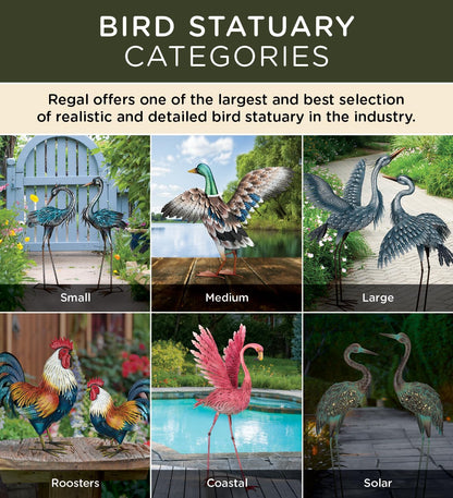 Regal Art & Gift Handcrafted Metal Rooster Statue, Weather-Resistant Farmhouse Yard Art, Indoor/Outdoor Garden Sculpture, Detailed Feather Design, Decorative Bird for Home & Garden, Verde, 14" Height