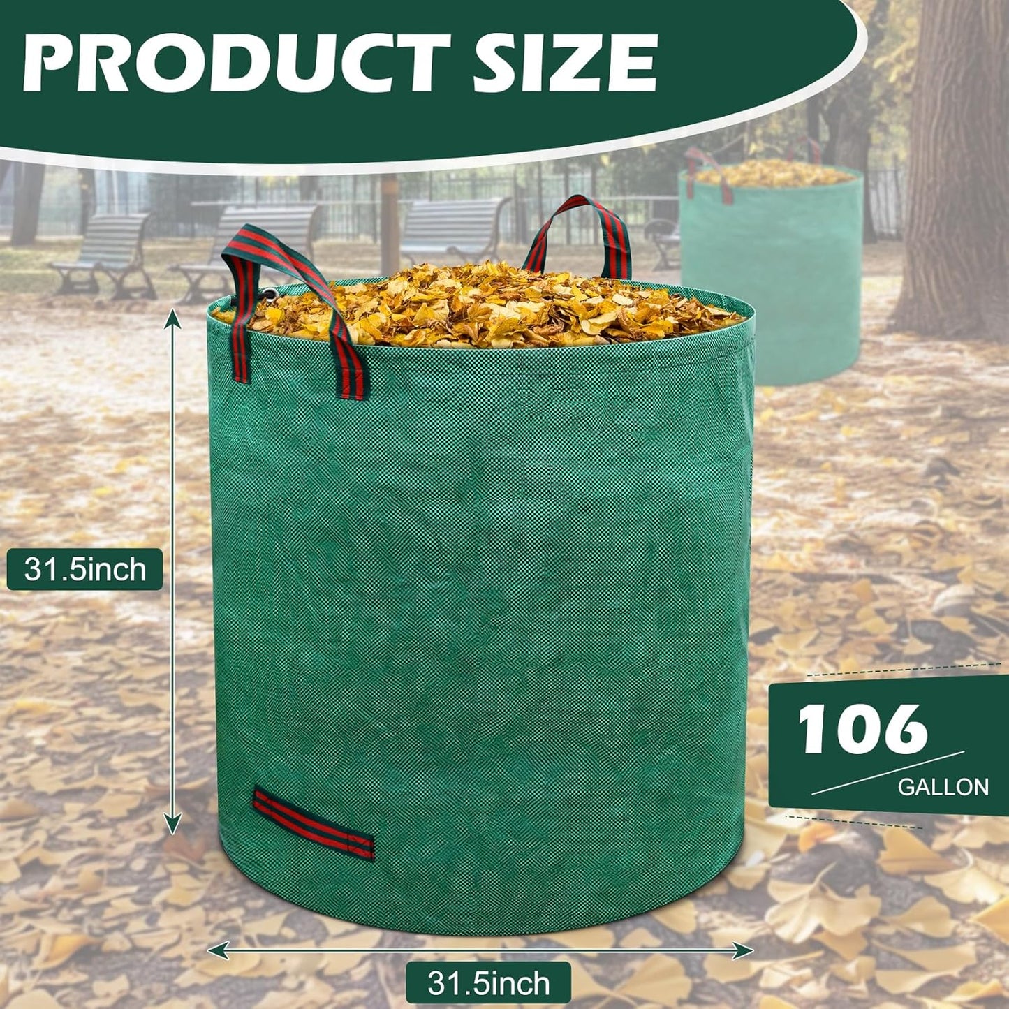 106 Gallons Lawn and Leaf Bags,Reusable Yard Waste Bags with Gardening Gloves,Heavy Duty Garden Bags with 4 Handles for Lawn Care, Camping & Recycling(3 Pack）