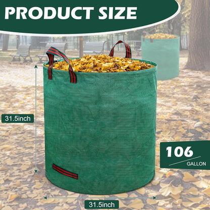 106 Gallons Lawn and Leaf Bags,Reusable Yard Waste Bags with Gardening Gloves,Heavy Duty Garden Bags with 4 Handles for Lawn Care, Camping & Recycling(3 Pack）