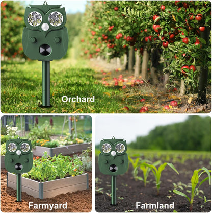 Animal Repellent Outdoor Solar Powered, Ultrasonic Deer Squirrel Skunk Rabbit Rodent Dog Deterrents Waterproof Animal Repeller, Pest Control for Gardens, Deter Mice, Snake, Squirrels, Rodents