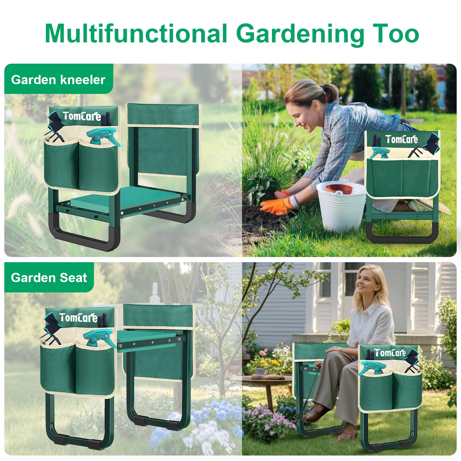TomCare Garden Kneeler and Seat, 11.14" Kneeling Pad Sturdy Garden Bench