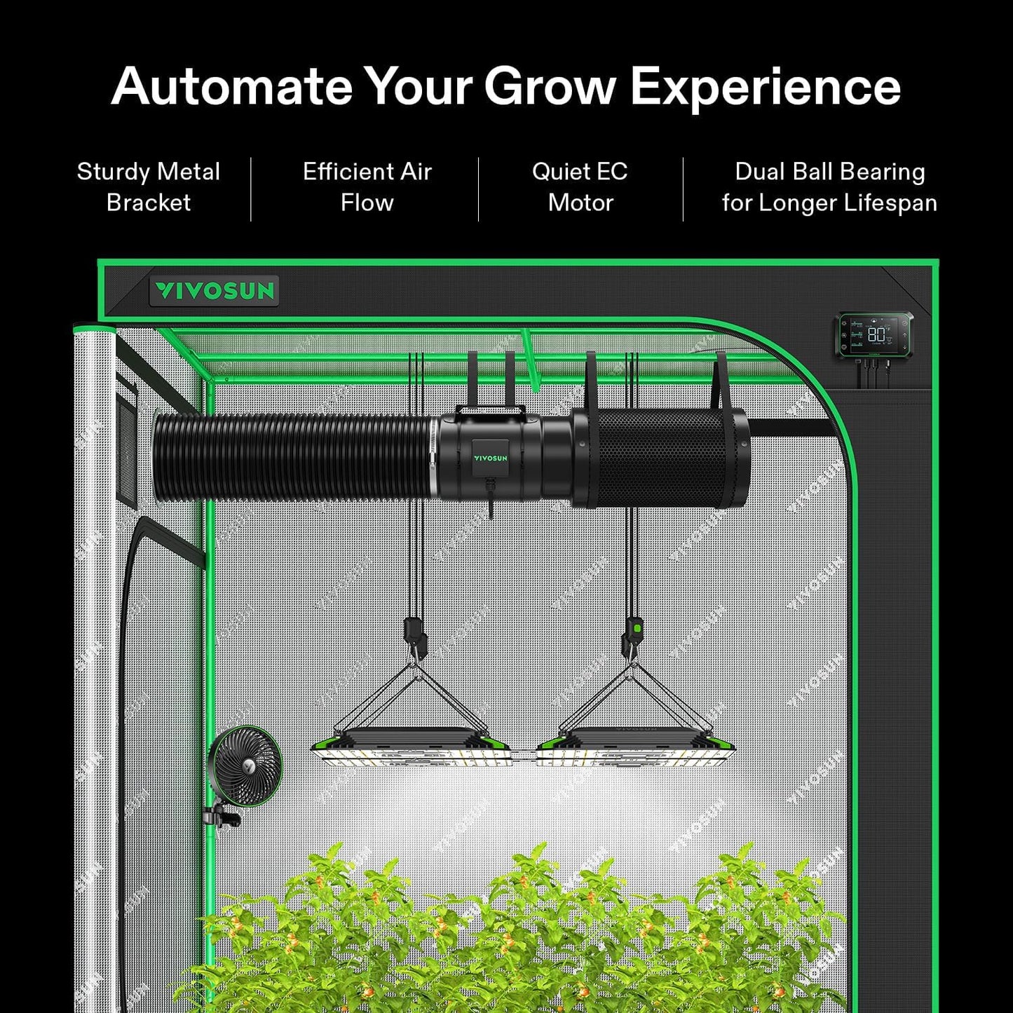 VIVOSUN Smart Air Filtration PRO G8 Kit 8", AeroZesh G8 Inline Duct Fan w/GrowHub E42A Temp. Humidity WiFi-Controller, Carbon Filter & Ducting, Cooling & Ventilation System for Grow Tent, Hydroponics