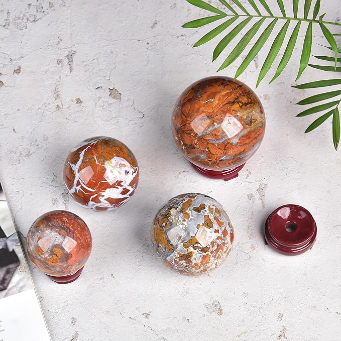 JIC Gem Natural Healing Crystal Sphere Ball Yellow Agate Crystal Decorative Ball with Display Stand Chakra Meditation Fengshui (60-70mm)