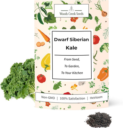 Woods Creek Seeds: Dwarf Siberian Kale Seeds for Planting - Over 480 Heirloom Non-GMO Kale Seeds for Planting Outdoors, Indoors or for Hydroponic Gardening - Ideal for Vegetable Gardening at Home
