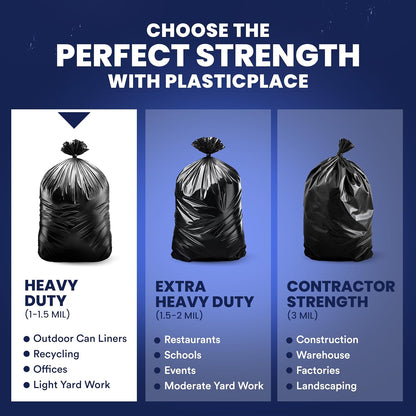 Plasticplace 55-60 Gallon Trash Bags │ 1.2 Mil │ Black Heavy Duty Garbage Can Liners │ 38” x 58” (50 Count)