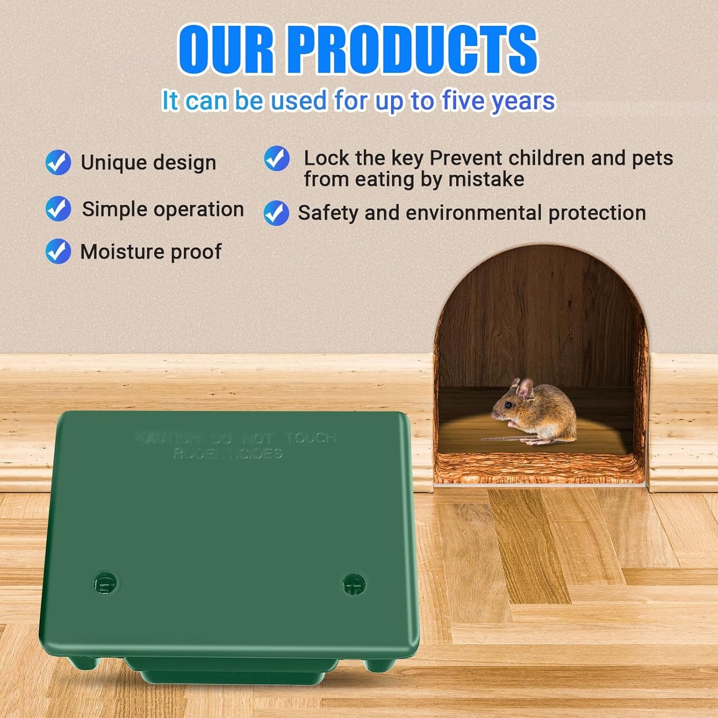 4 Pack Rat Bait Stations Large Rodent Bait Station with Key Reusable Mouse Bait Stations Mice Bait Blocks Heavy Duty Bait Boxes for Outdoor Rodents Mice Bait Blocks, Bait Not Included (Green)