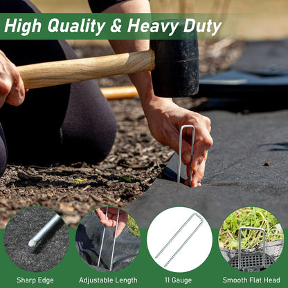 500 Pack Landscape Staples 6 Inches 11 Gauge Stakes, Galvanized Garden Stakes U-Shaped Pins and Landscaping Staples for Sod Anchoring Landscape Fabric Irrigation Tubing(500pack-N)