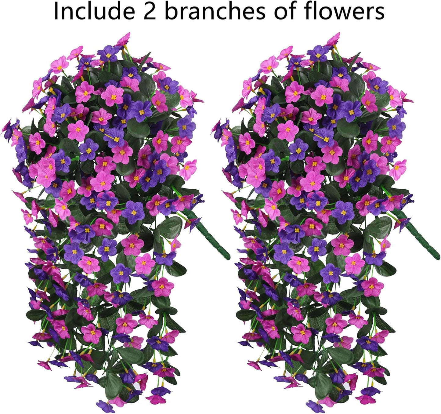 Artificial Fake Hanging Flowers Plants Vines for Outdoor Summer Decoration, 2PCS Faux Silk Orchid Long Stems Look Real UV Resistant for Home Outside Garden Wall Indoor(Dark Purple and Fuchsia)