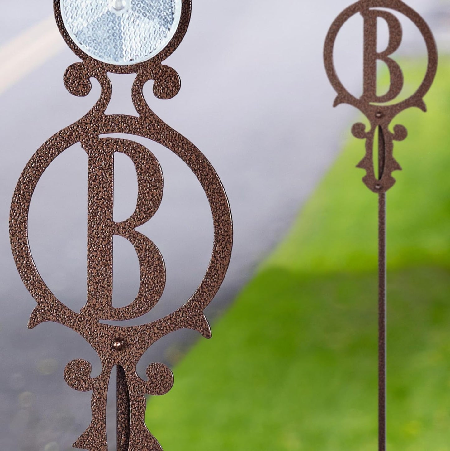Touch of Class Pathways Reflective Driveway Marker Stake Set of Two for Outdoor Use | Custom Monogram Initial Design | Personalized Tall Reflector Set of 2 | Weathered Bronze Durable Finish