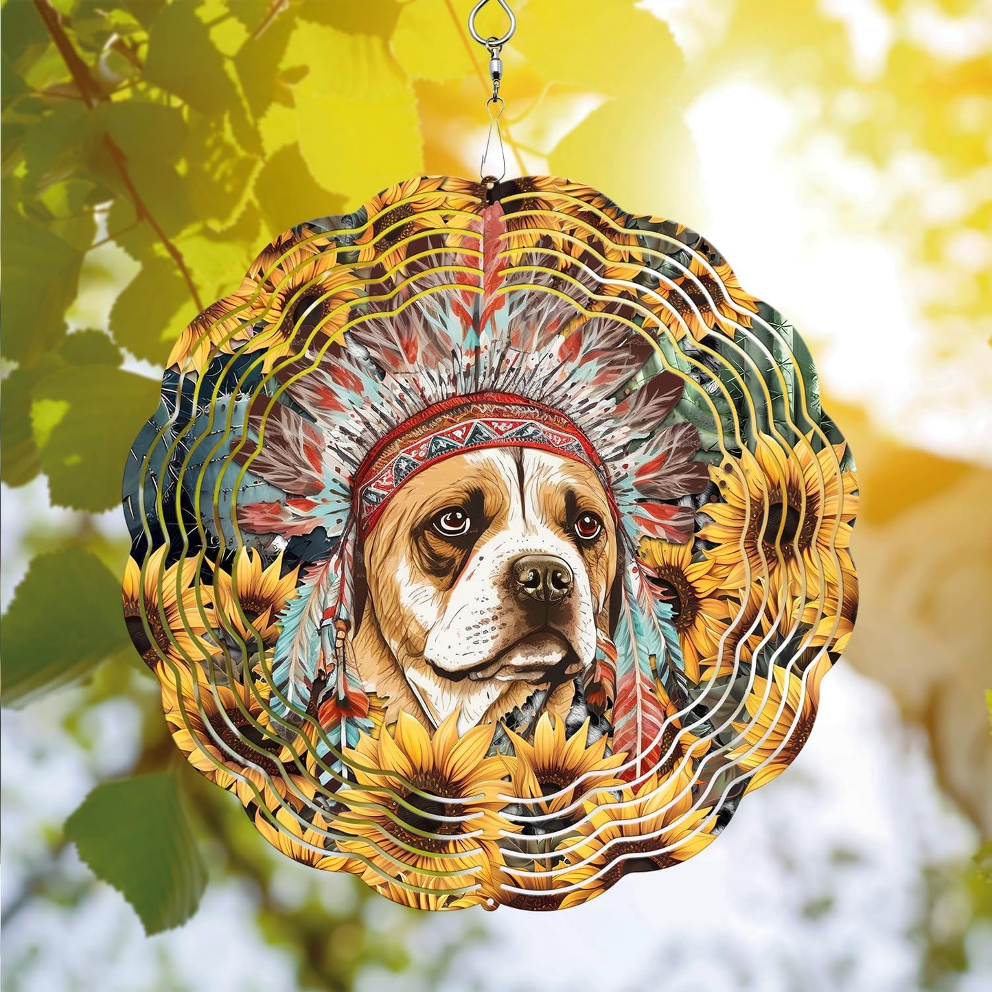 Native American Dog Wind Spinner, Native American Dog Wind Spinner Hanging for Yard and Garden, Unique Gift Wind Spinner, 3D Hanging Wind Spinner Outdoor