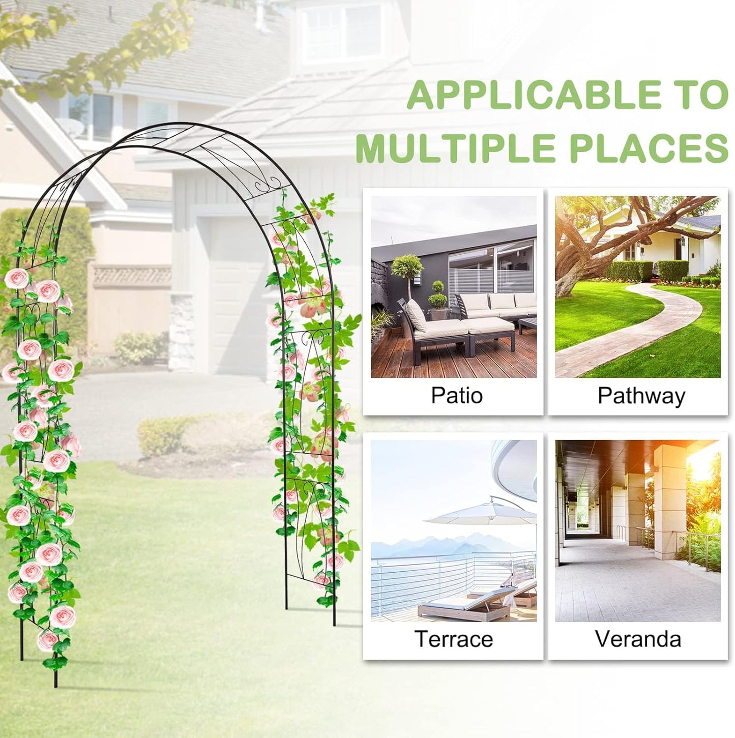 JSUN7 Outdoor Garden Arbor - Decoration Steel Arch Trellis for Climbing Vines and Plants Metal Garden Arbor Garden Trellis for Patio, Lawn, Garden