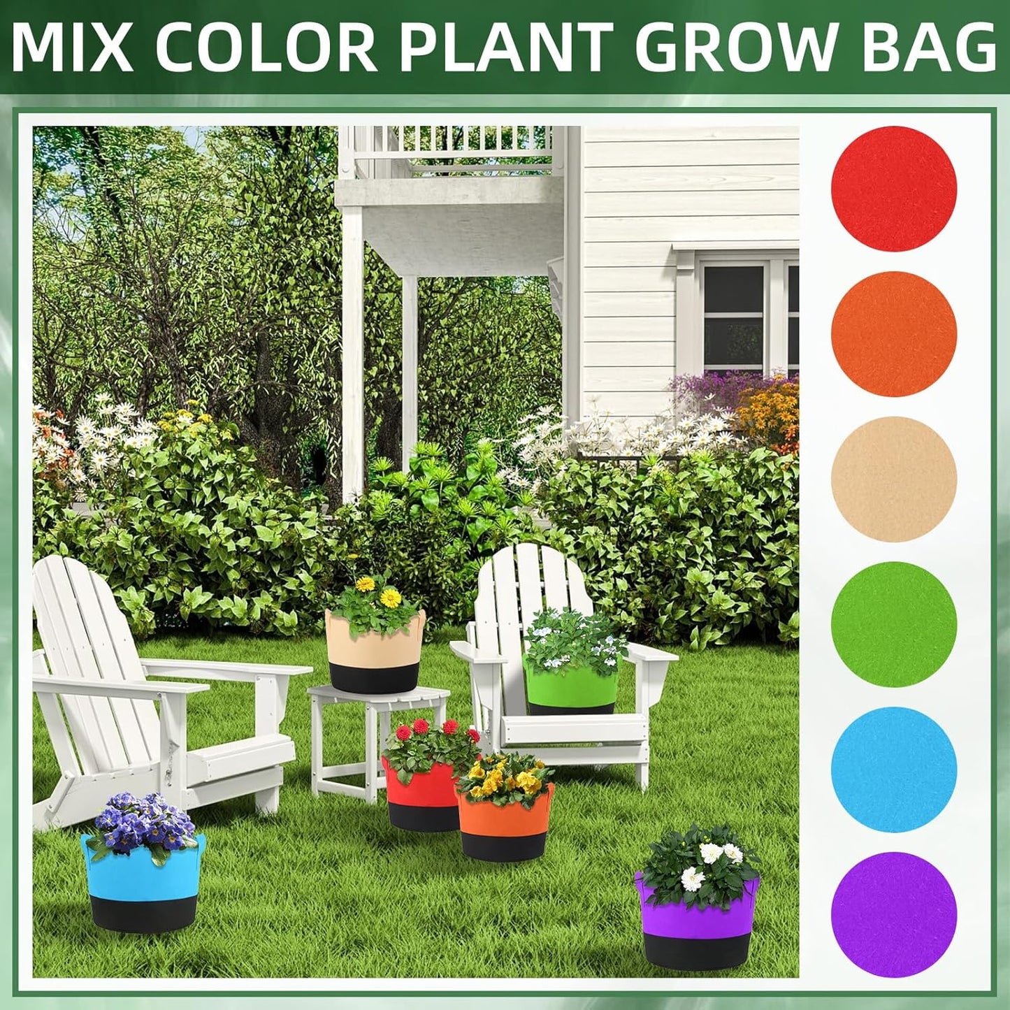 12 Pack 7 Gallon Grow Bags Colorful Fabric Plant Pots with Handles 7 Gal Garden Grow Bags Fabric Grow Pots Plant Growing Bags Vegetable Planting Bags for Garden and Outdoor (7 Gallon)