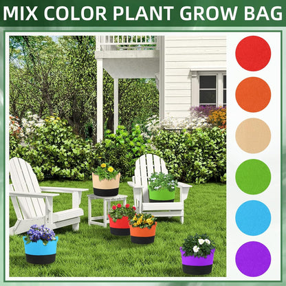 12 Pack 5 Gallon Grow Bags Colorful Fabric Plant Pots with Handles 5 Gal Garden Grow Bags Fabric Grow Pots Plant Growing Bags Vegetable Planting Bags for Garden and Outdoor (5 Gallon)