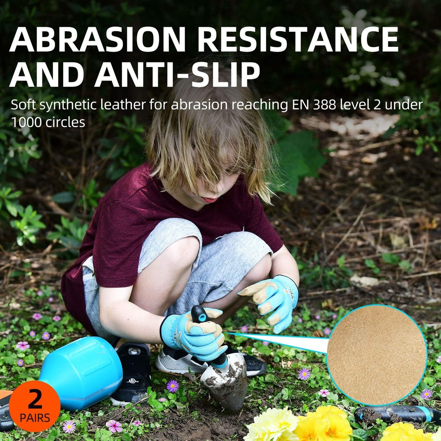 Vgo... 2Pairs Age 6-7 Kids Gardening, Lawning, Working Gloves(Size L, 2Colors, KID-SL7362)