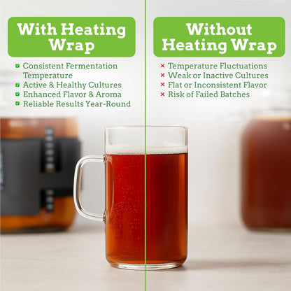 Nourished Essentials | Kombucha Heating Wrap Black - 3''x20'' - Precise Temperature Control for Kombucha Brewing Kit and Fermentation Heater Pad - Homebrew, Germination Supplies and Sourdough Starter