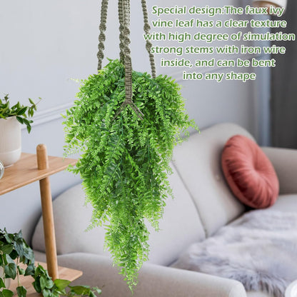 Hoteam 12 Pcs Artificial Hanging Plants 32 Inch Fake Ivy Vines with Fake Leaves Patio Artificial Plants Greenery for Living Room Indoor Outdoor Wall, No Basket (Pothos,Persian Grass)