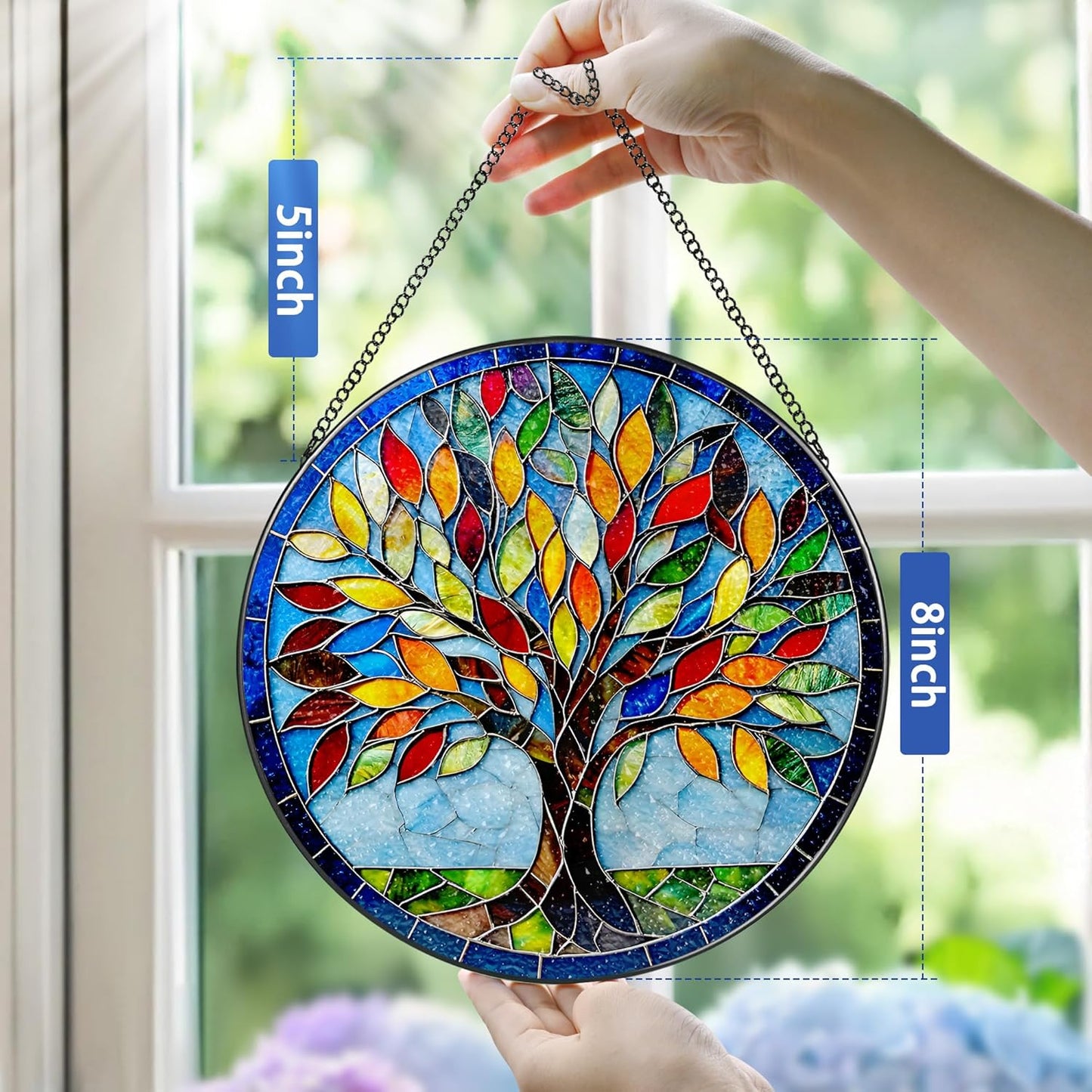 8-Inch Stained Glass Ornament, Stained Glass Window Hanging, Suncatcher Window Hanging, Home Decor, Tree of Life Ornament | Mother's Day, Christmas, Birthday, Housewarming | Gifts for Mom & Friend