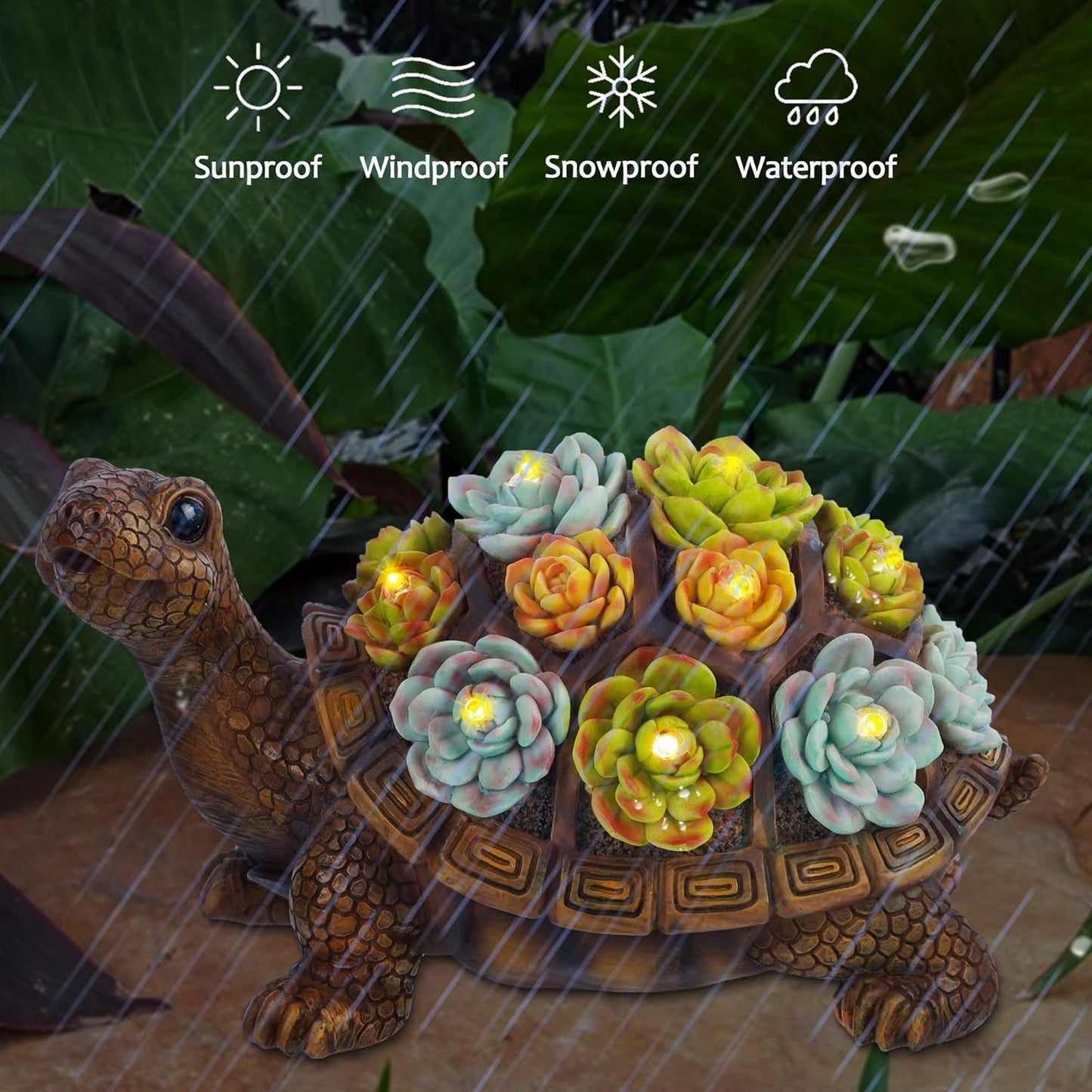 FORUP Turtle Garden Statue, Resin Turtle Figurine Garden Lawn Ornaments with Solar LED Lights for Outdoor Yard Garden Decorations