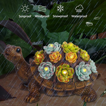 FORUP Turtle Garden Statue, Resin Turtle Figurine Garden Lawn Ornaments with Solar LED Lights for Outdoor Yard Garden Decorations