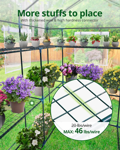 KING BIRD Premium Greenhouse for Outdoors, 56 x 56 x 77 Upgraded PVC Cover & Steel Frame Walk in Hot House, w/ Zippered Screen Windows Mesh Door, 3 Tiers 14 Shelves for Outside Garden, Clear