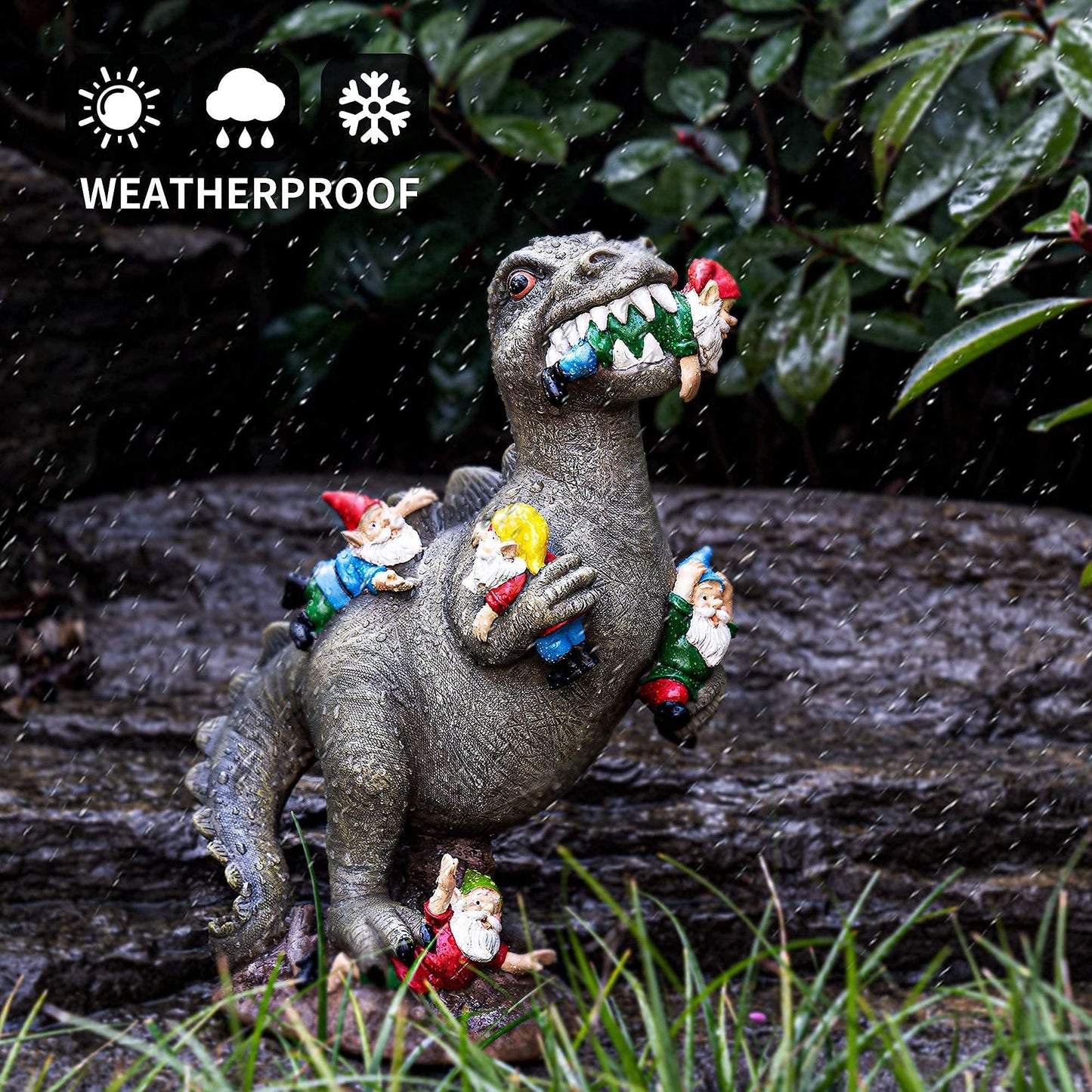 SOWSUN 14" Garden Gnomes Statue Dinosaur Outdoor Decor Gifts for Women